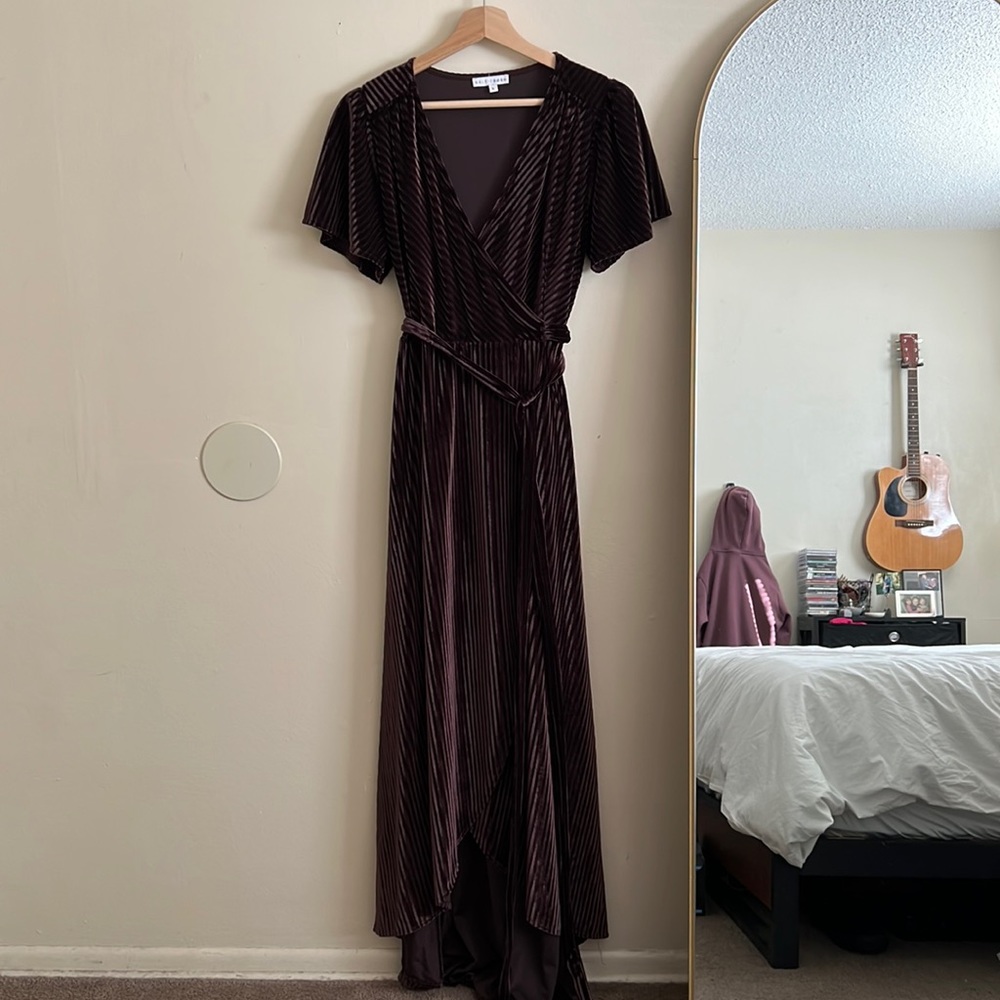 Baltic Born Ribbed Velvet Tulip Skirt Maxi Dress Black Orchid